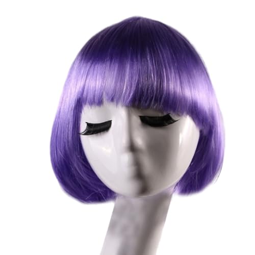 Perücke Kurze Perücke Bunte BOB Perücke Damen Wig Haar Perücken Gerade Perücke Studentin Kurzhaarperücke Perücke kurze Haare für Karneval Fasching Cosplay Mottoparty Halloween,Lila von Wambere