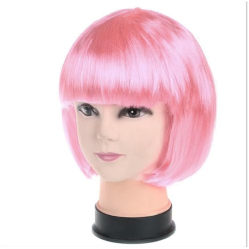 Perücke Kurze Perücke Bunte BOB Perücke Damen Wig Haar Perücken Gerade Perücke Studentin Kurzhaarperücke Perücke kurze Haare für Karneval Fasching Cosplay Mottoparty Halloween,Rosa von Wambere