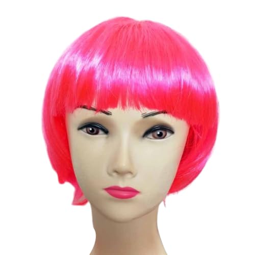 Perücke Kurze Perücke Bunte BOB Perücke Damen Wig Haar Perücken Gerade Perücke Studentin Kurzhaarperücke Perücke kurze Haare für Karneval Fasching Cosplay Mottoparty Halloween,Rosenrot von Wambere
