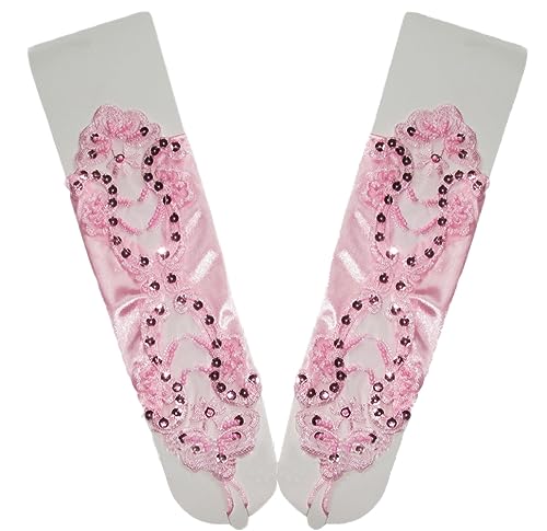 Spitzenhandschuhe für Frauen,elegante Handschuhe Paillettenröschen Spitzenhandschuh Hakenfinger-Spitze florale Handschuhe zum Binden für Hochzeit Bankett Kostümzubehör Party Abendessen,Rosa von Wambere