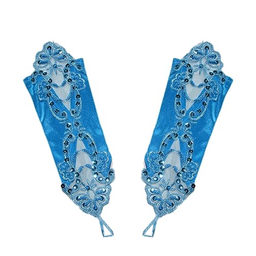Spitzenhandschuhe für Frauen,elegante Handschuhe Paillettenröschen Spitzenhandschuh Hakenfinger-Spitze florale Handschuhe zum Binden für Hochzeit Bankett Kostümzubehör Party Abendessen,blauer See von Wambere