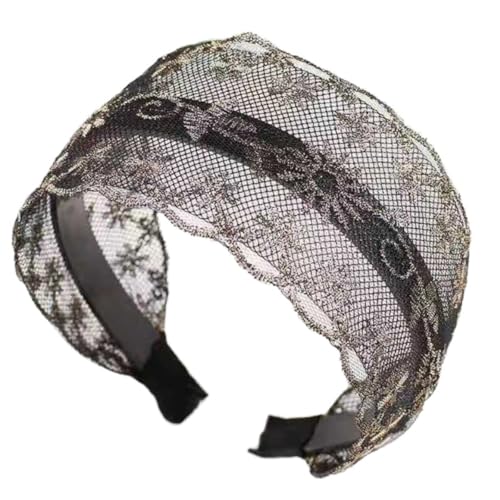 Spitzenstirnband Damen Breit Spitzen Haarband Rutschfest Haarreifen Haarschmuck Kopfband Frauen Kopfbedeckung Kopfschmuck Haar Accessoires für Termin Geburtstag Party Abschlussball,Gold von Wambere