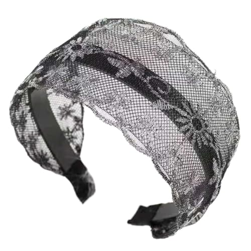 Spitzenstirnband Damen Breit Spitzen Haarband Rutschfest Haarreifen Haarschmuck Kopfband Frauen Kopfbedeckung Kopfschmuck Haar Accessoires für Termin Geburtstag Party Abschlussball,Silber von Wambere