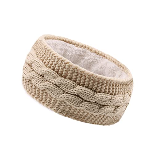 Stirnband Damen Winter, Gestrickt Warmes Stirnbänder Haarband Ohrenwärmer Headwrap Kopfband Verdicken für Frauen Mädchen Elastische Häkelarbeit Thermo Stirnband,Beige von Wambere