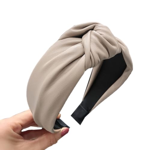 Stirnband aus Kunstleder mit Knoten,Damen Geknotetes Breites Haarreif Headband Kopfschmuck Haarreifen Haarbänder Stirnbänder Haarschmuck für Frauen Mädchen für Tägliches Tragen,Beige von Wambere