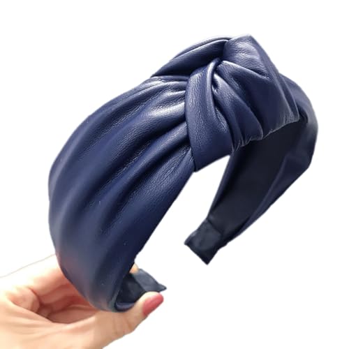 Stirnband aus Kunstleder mit Knoten,Damen Geknotetes Breites Haarreif Headband Kopfschmuck Haarreifen Haarbänder Stirnbänder Haarschmuck für Frauen Mädchen für Tägliches Tragen,Marineblau von Wambere