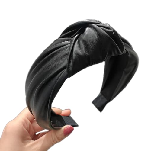 Stirnband aus Kunstleder mit Knoten,Damen Geknotetes Breites Haarreif Headband Kopfschmuck Haarreifen Haarbänder Stirnbänder Haarschmuck für Frauen Mädchen für Tägliches Tragen,Schwarz von Wambere