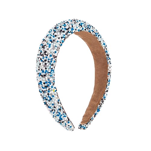 Stirnband mit Breiter Krempe,Haarreifen mit Bunten Reisperlen und Pailletten aus Schwamm,Haarstyling Accessoires für Damen Mädchen,für Partys Bankette Hochzeiten Festivals Alltagskleidung,Blau von Wambere