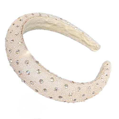 Stirnband mit Strasssteinen,Breite 3cm Damen Haarband Glitzer Strass Stirnband Frauen Vintage Haarreifen Haarschmuck Haarzubehör Kopfband Kopfbedeckung für Hochzeit Geburtstag Party,Champagner von Wambere