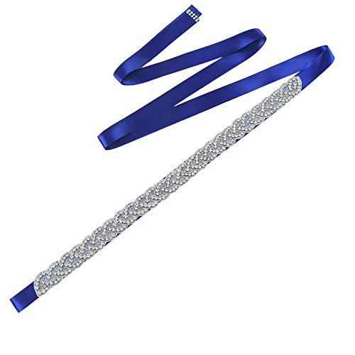 Strass Hochzeit Gürtel Kristall Braut Schärpe für Brautkleider, Brautjungfernkleider, Ballkleid, Abendkleider - Mit Königsblauem Band von Wambere