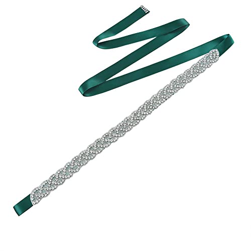 Strass Hochzeit gürtel Kristall Braut gürtel Schärpe,Braut Strass Hochzeit Gürtel,Schärpe Gürtel Brautgürtel für Brautkleider,für Brautjungfernkleider Ballkleid Abendkleider,Mit dunkelgrünem Band von Wambere