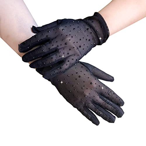 Strass Mode Lang Netz Mesh Handschuhe,Fischnetz Handschuhe,Glänzend Netz Mesh Handschuhe Schwarz Fingerlose Netzhandschuhe Schwarz Strass Mode Opernhandschuhen,Halloween Maskerade Kostüm,Schwarz B von Wambere