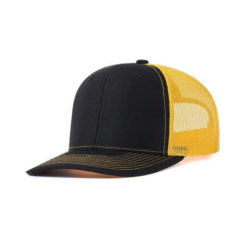 Truckercap Herren,Trucker Cap mit Mesh Netz,Meshcap größenverstellbar Baseball Cap,Sommer atmungsaktive Sun Cap,mit verstellbarem Schnallenverschluss für Draußen,Sport und Reisen,Schwarz A+Gold von Wambere
