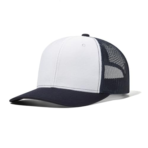 Truckercap Herren,Trucker Cap mit Mesh Netz,Meshcap größenverstellbar Baseball Cap,Sommer atmungsaktive Sun Cap,mit verstellbarem Schnallenverschluss für Draußen,Sport und Reisen,Weiß+Dunkle Bule von Wambere