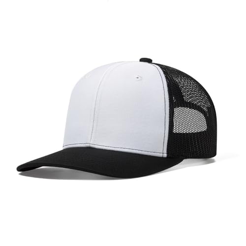 Truckercap Herren,Trucker Cap mit Mesh Netz,Meshcap größenverstellbar Baseball Cap,Sommer atmungsaktive Sun Cap,mit verstellbarem Schnallenverschluss für Draußen,Sport und Reisen,Weiß+Schwarz A von Wambere