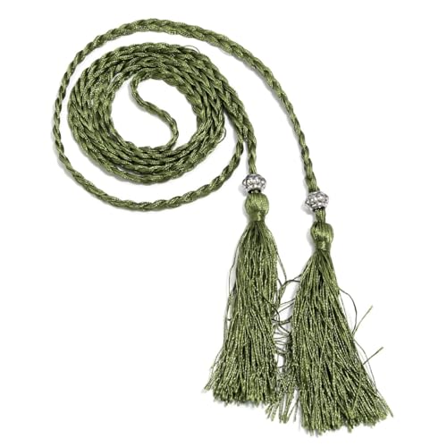 Wambere 1 Stück Damen Geflochtener Taillengürtel Fransengürtel Taillenseil Kordel Gürtel Dünner Quaste Geflochten Quastegürtel Gürtel Gewebte Quaste Kette Gürtel für Frauen Kleider,Armeegrün von Wambere