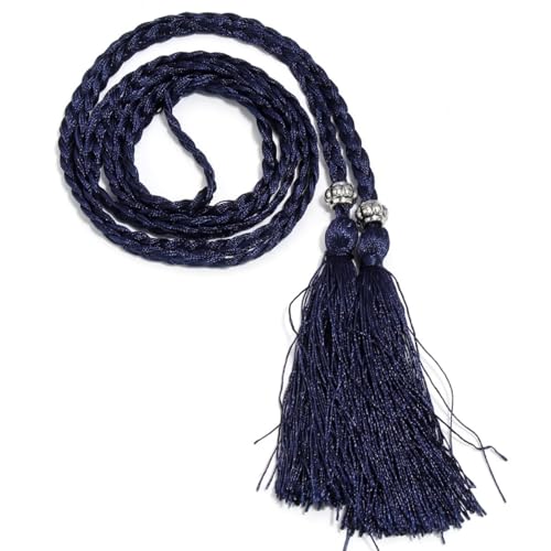 Wambere 1 Stück Damen Geflochtener Taillengürtel Fransengürtel Taillenseil Kordel Gürtel Dünner Quaste Geflochten Quastegürtel Gürtel Gewebte Quaste Kette Gürtel für Frauen Kleider,Marineblau von Wambere
