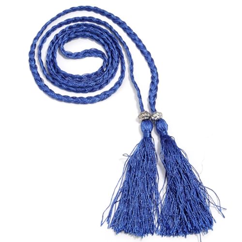 Wambere 1 Stück Damen Geflochtener Taillengürtel Fransengürtel Taillenseil Kordel Gürtel Dünner Quaste Geflochten Quastegürtel Gürtel Gewebte Quaste Kette Gürtel für Frauen Kleider,Königsblau von Wambere