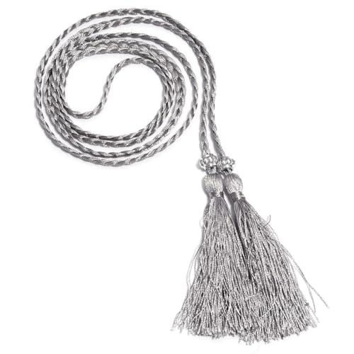 Wambere 1 Stück Damen Geflochtener Taillengürtel Fransengürtel Taillenseil Kordel Gürtel Dünner Quaste Geflochten Quastegürtel Gürtel Gewebte Quaste Kette Gürtel für Frauen Kleider,Grau von Wambere