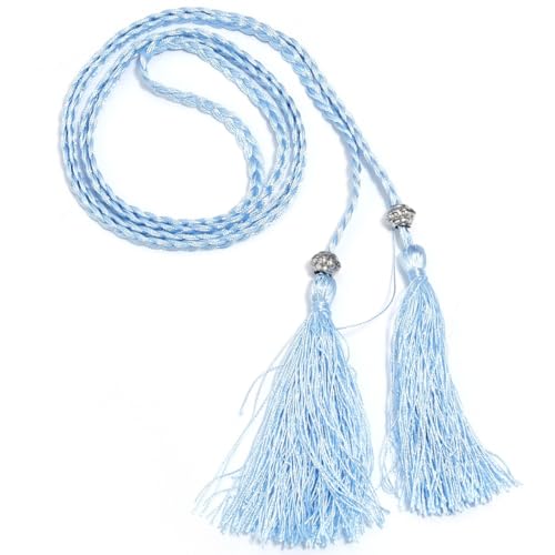 Wambere 1 Stück Damen Geflochtener Taillengürtel Fransengürtel Taillenseil Kordel Gürtel Dünner Quaste Geflochten Quastegürtel Gürtel Gewebte Quaste Kette Gürtel für Frauen Kleider,Hellblau von Wambere