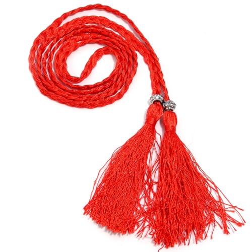 Wambere 1 Stück Damen Geflochtener Taillengürtel Fransengürtel Taillenseil Kordel Gürtel Dünner Quaste Geflochten Quastegürtel Gürtel Gewebte Quaste Kette Gürtel für Frauen Kleider,Rot von Wambere