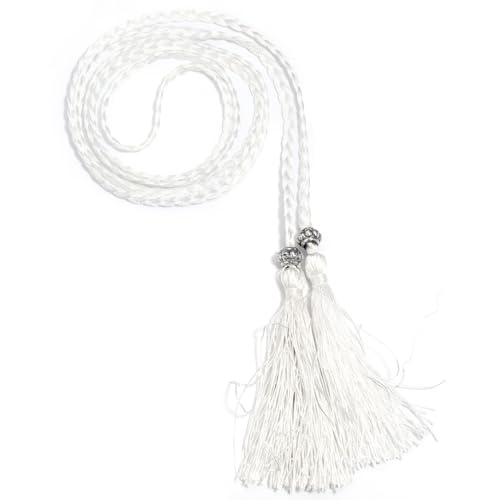 Wambere 1 Stück Damen Geflochtener Taillengürtel Fransengürtel Taillenseil Kordel Gürtel Dünner Quaste Geflochten Quastegürtel Gürtel Gewebte Quaste Kette Gürtel für Frauen Kleider,Weiß von Wambere