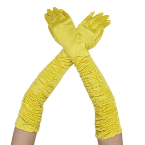 Wambere Damen Lang Handschuhe Satinhandschuhe Abendhandschuhe Opernhandschuhe Sexy Hochzeitshandschuhe für Mädchen Frauen Halloween Karneval Cosplay Teeparty Maskeradeparty Party Kostüm,Gelb von Wambere