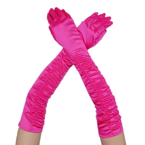 Wambere Damen Lang Handschuhe Satinhandschuhe Abendhandschuhe Opernhandschuhe Sexy Hochzeitshandschuhe für Mädchen Frauen Halloween Karneval Cosplay Teeparty Maskeradeparty Party Kostüm,Rosenrot von Wambere