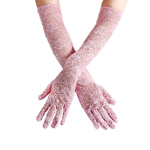 Wambere Damen Lange Spitzen Handschuhe, Rosa, 40cm, Hochzeit, Oper, Accessoires von Wambere