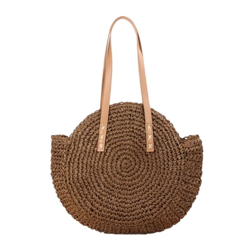 Wambere Geflochtene Tasche Stroh Handtasche Damen,Stroh Strandtasche Groß Sommer Strohtasche Umhängetasche Flechttasche Strohhandtasche,Hollow-Woven Bag für Hochzeit Party Urlaub Reisen,Dunkelbraun von Wambere