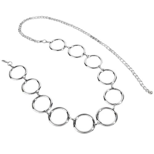 Wambere Kettengürtel Metallgürtel Damen Gürtel Taillenkette O-Ring-Kettengürtel Verstellbare Taillenkette Hüftkette Frauen Gürtelkette für Kleid Jeans Taillenkette Mode Accessoires,Silber,S von Wambere