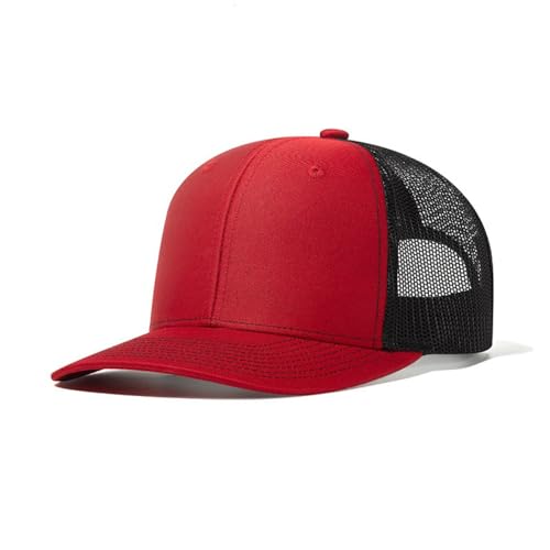 Wambere Truckercap Herren,Trucker Cap mit Mesh Netz,Meshcap größenverstellbar Baseball Cap,Sommer atmungsaktive Sun Cap,mit verstellbarem Schnallenverschluss für Draußen,Sport und Reisen,Rot+Schwarz von Wambere
