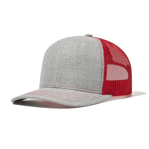 Wambere Truckercap Herren,Trucker Cap mit Mesh Netz,Meshcap größenverstellbar Baseball Cap,Sommer atmungsaktive Sun Cap,mit verstellbarem Schnallenverschluss für Draußen,Sport und Reisen,Grau A+Rot von Wambere
