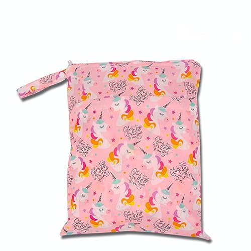 Wickeltasche Nasstaschen Nasse,Kindergarten Windeltaschen Waschbar Wiederverwendbarem Stoff Organiser Beutel Waschbar mit Reißverschluss für Baby Windeln Reisen Gym,Großes rosa Einhorn von Wambere