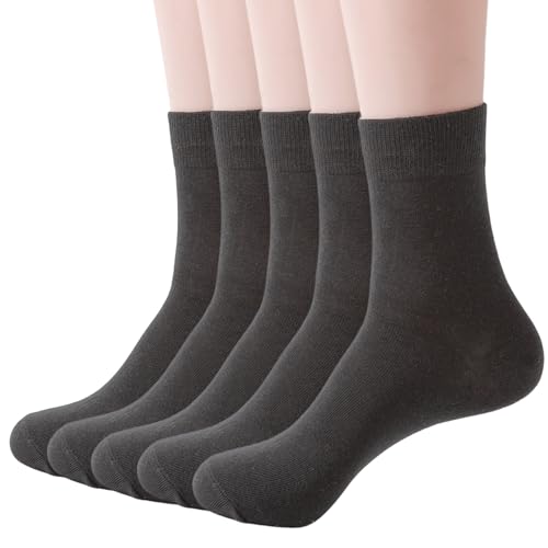 Wamicu 5 Paar Socken Damen Dünne Baumwolle Damensocken Schwarz Crew Sportsocken Atmungsaktive Dunkelgrau, EU-Größe 35-38 von Wamicu