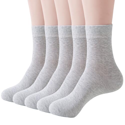 Wamicu 5 Paar Socken Damen Dünne Baumwolle Damensocken Schwarz Crew Sportsocken Atmungsaktive Hellgrau, EU-Größe 35-38 von Wamicu