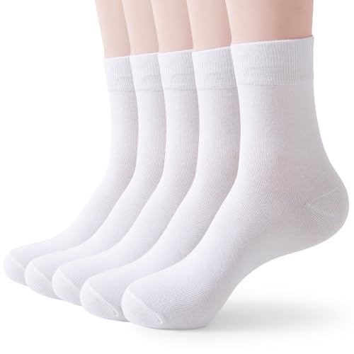 Wamicu 5 Paar Socken Damen Dünne Baumwolle Damensocken Schwarz Crew Sportsocken Atmungsaktive Weiß, EU-Größe 39-42 von Wamicu