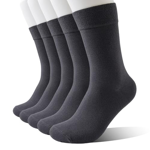 Wamicu Herren Socken 5 Paar Baumwolle Herrensocken Crew Business Sportsocken Atmungsaktive Classic Dunkelgrau, EU-Größe 43-46 von Wamicu