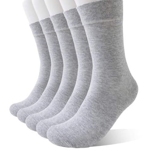 Wamicu Herren Socken 5 Paar Baumwolle Herrensocken Crew Business Sportsocken Atmungsaktive Classic Hellgrau, EU-Größe 39-42 von Wamicu