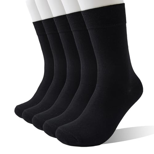 Wamicu Herren Socken 5 Paar Baumwolle Herrensocken Crew Business Sportsocken Atmungsaktive Classic Schwarz, EU-Größe 46-50 von Wamicu