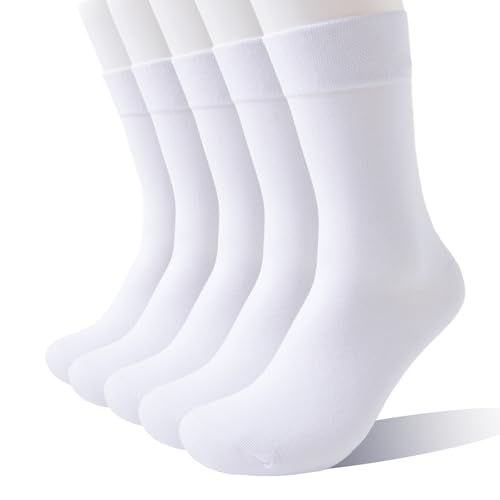 Wamicu Herren Socken 5 Paar Baumwolle Herrensocken Crew Business Sportsocken Atmungsaktive Classic Weiß, EU-Größe 46-50 von Wamicu