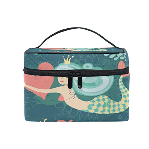 Romantische Meerjungfrauen-Kosmetiktasche zum Aufhängen, Kulturbeutel, rotes Herz, Fisch-Design, tragbar, große Kapazität, Reise-Make-up-Tasche, Aufbewahrungstasche für Mädchen und Damen von Fender