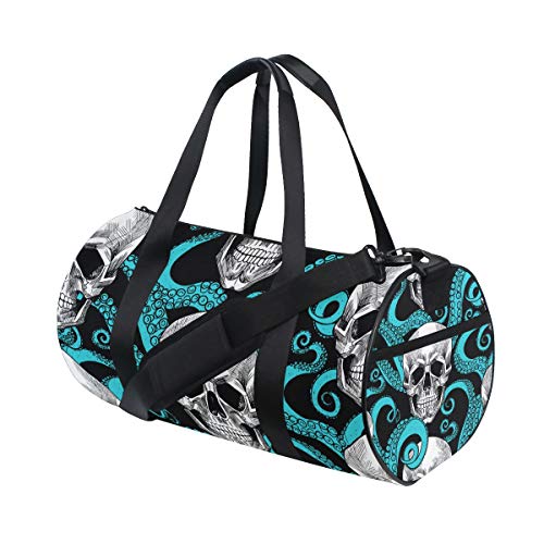 Sporttasche mit Totenkopf- und Tintenfisch-Tentakeln, Sporttasche, Reisetasche mit verstellbarem Riemen, Rucksack, Wochenendtasche, Gepäcktasche für Männer und Frauen, mehrfarbig, Einheitsgröße von Wamika