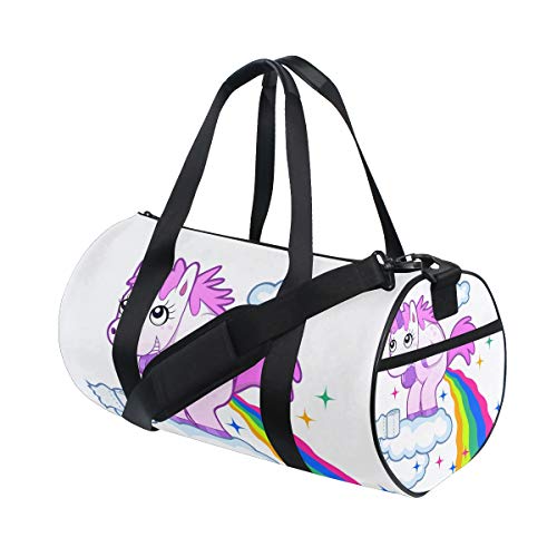 Sporttasche mit lächelndem Einhorn und Regenbogen-Motiv, Reisetasche, Reisetasche mit verstellbarem Riemen, Cartoon-Pferd-Rucksack, Wochenendtasche, Gepäcktasche für Männer und Frauen, mehrfarbig, von Wamika