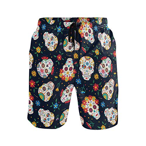 Wamika Mexican Skull Hawaiian Herren Beach Shorts Badehose Strand Bademode Gr. L, Mehrfarbig von Wamika