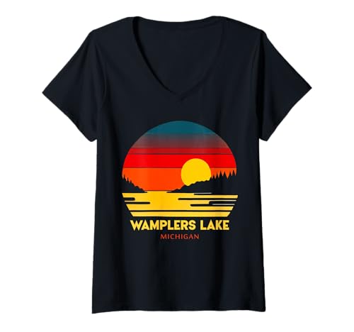 Damen Wamplers Lake Michigan Urlaubssouvenir T-Shirt mit V-Ausschnitt Damen Wamplers Lake Michigan Urlaubssouvenir T-Shirt mit V-Ausschnitt von Wamplers Lake Michigan Vacation Souvenir