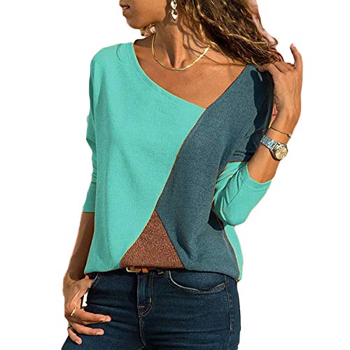 Blusenshirt Damen Patchwork Farbblock Langarm Kurzarm T-Shirt Top Pullover Bluse Oberteil von Wamvp