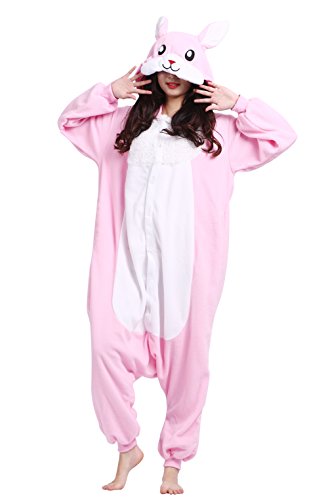 Männer Damen Pyjama Kostüm Overall Plüschoverall Tier Verkleidung für Erwachsene Rosa Hase von Wamvp