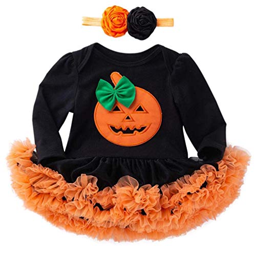 Wamvp Baby Infant Mädchens Halloween-Outfit Cosplay Kürbis Body Halloween Kostüm Set Spitze Tutu Rock von Wamvp