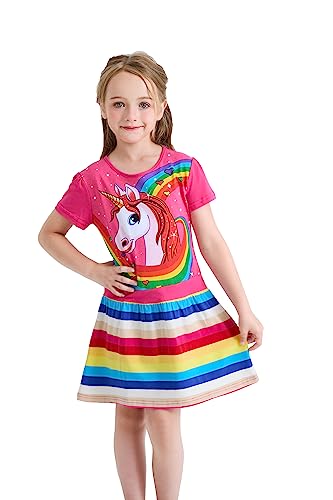 Wamvp Einhorn Kleid Mädchen Bunt Kurze Ärmel Baumwolle Freizeit Kleid von Wamvp